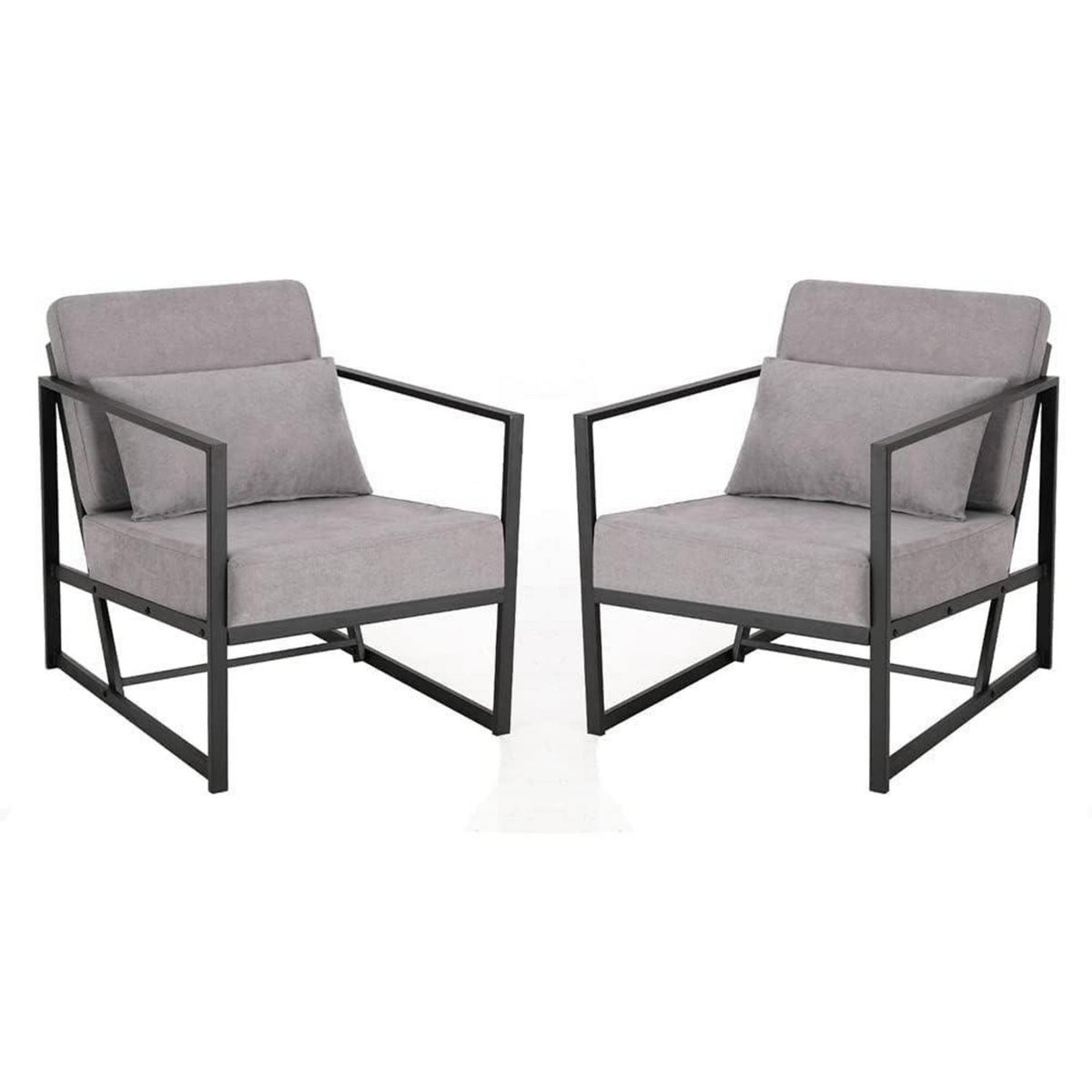 Mingone 2er Set gepolsterte Lounge-Sessel Hellgrau