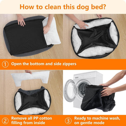 Hundebett mit erhöhtem Rand, abnehmbar & waschbar, Dunkelgrau