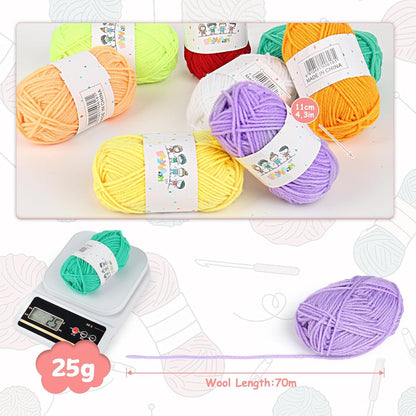 12x Bunte Wolle zum Häkeln 25g Set für Anfänger 2-4mm Nadeln