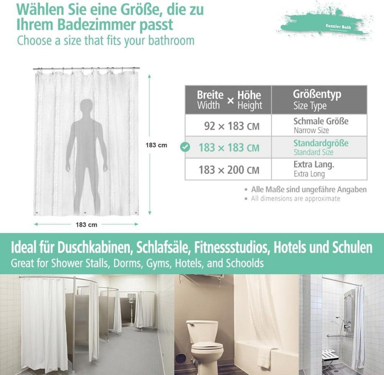 Eazzier Bath Duschvorhang Transparent 183x183 cm mit