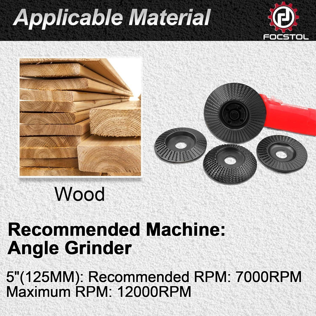 FOCSTOL Holz Schleifscheiben Set 3tlg. 125mm für Winkelschleifer