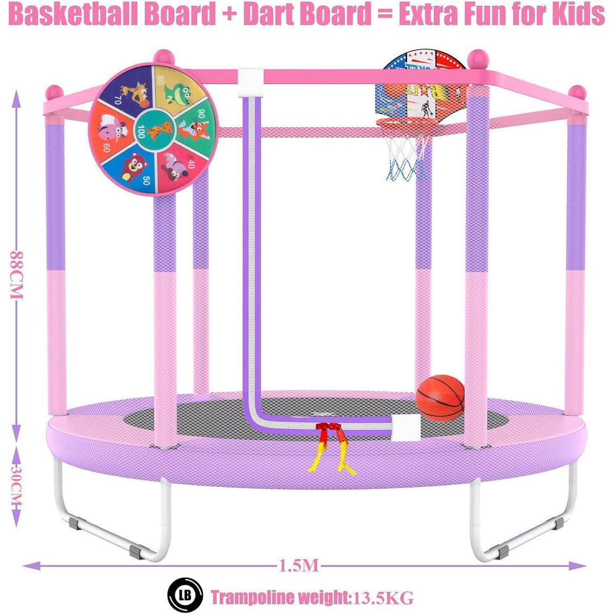 Kinder Trampolin 150cm mit Basketball & Sicherheitsnetz