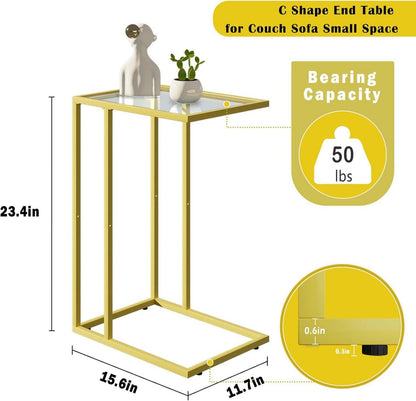 C-förmiger Beistelltisch aus Glas, golden, 2er Set