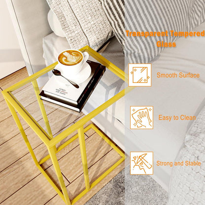 Couchtisch C-Form Glas golden 2er Set - Beistelltisch Sofa Bett Laptop Tisch