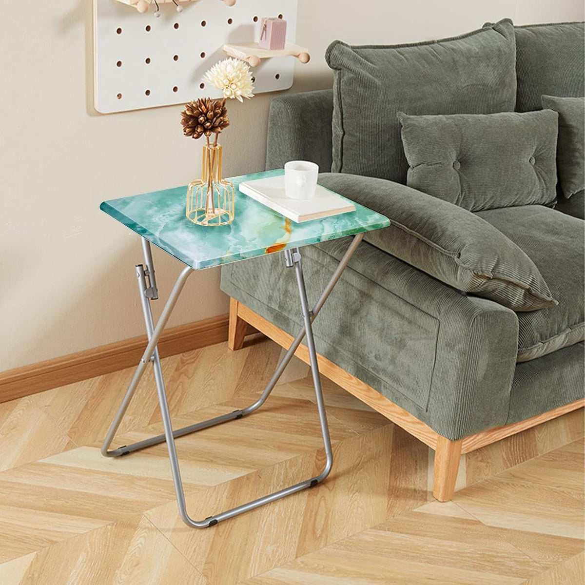 Klappbarer Beistelltisch Blauer Marmor 37x47x66cm Outdoor