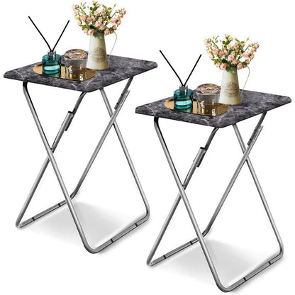 Beistelltisch Klappbar Dunkler Marmor 2er Set 37x47x66cm