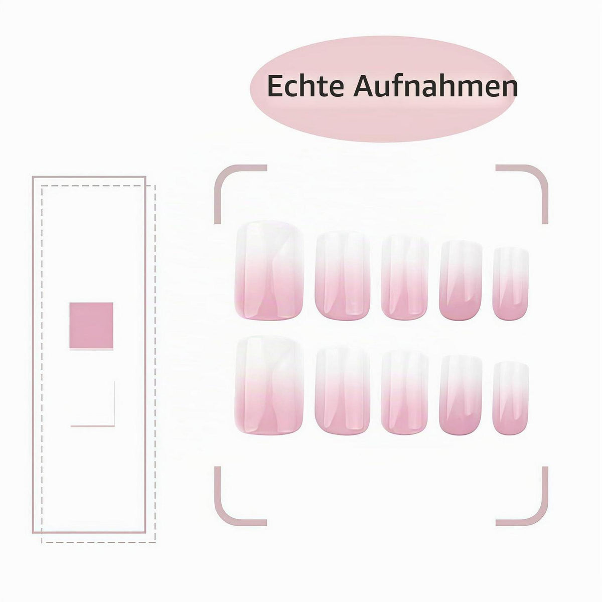 Künstliche Nägel Ombré Pink Quadratisch Glänzend 24 Stück