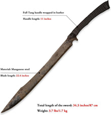 Handload Mangan Stahl Machete Full Tang mit Lederscheide
