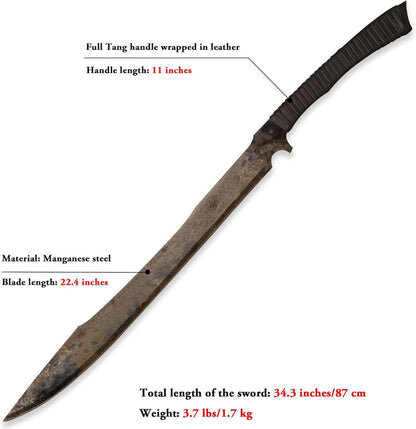 Handload Mangan Stahl Machete Full Tang mit Lederscheide
