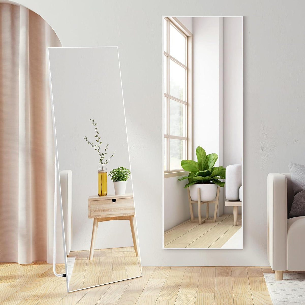 Standspiegel Weiß 150x51 cm – Gehärtetes Glas, PVC-Rahmen