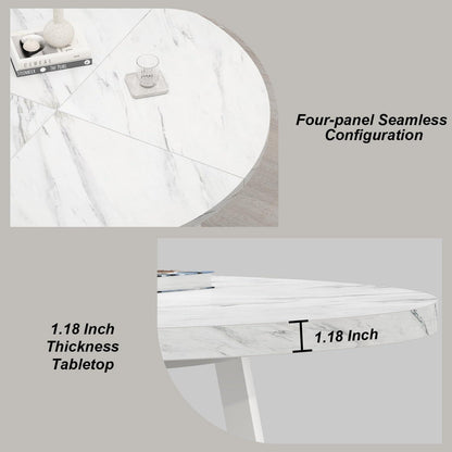 Runder Esstisch Kunstmarmor weiß 130 cm, Küchentisch 4–6 Personen, Mid-Century Podest