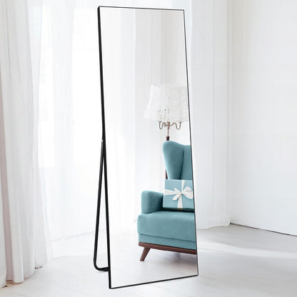 Standspiegel Schwarz 150x51cm – Gehärtetes Glas, PVC-Rahmen