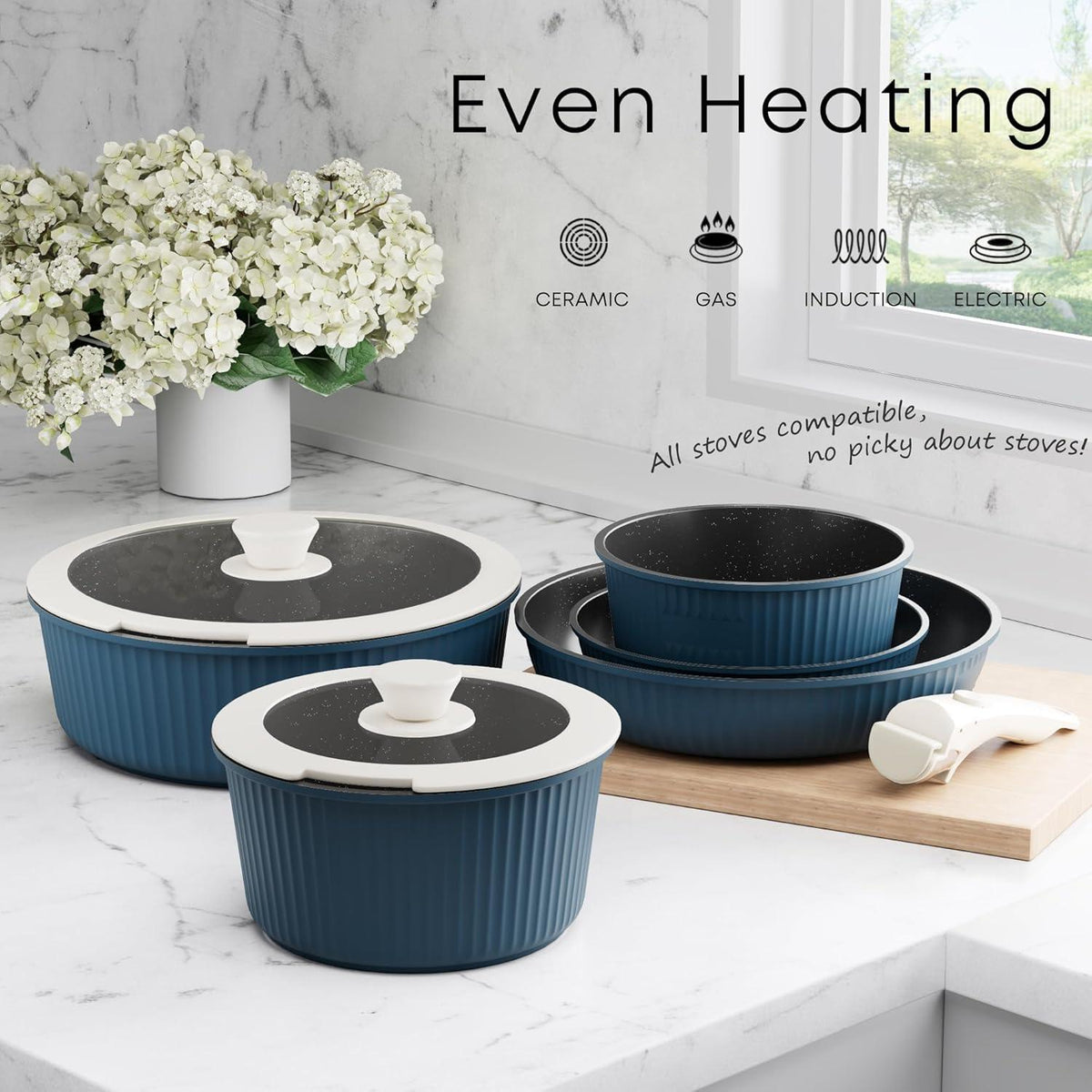 Induktion Töpfe und Pfannen Set mit abnehmbaren Griffen, Antihaft