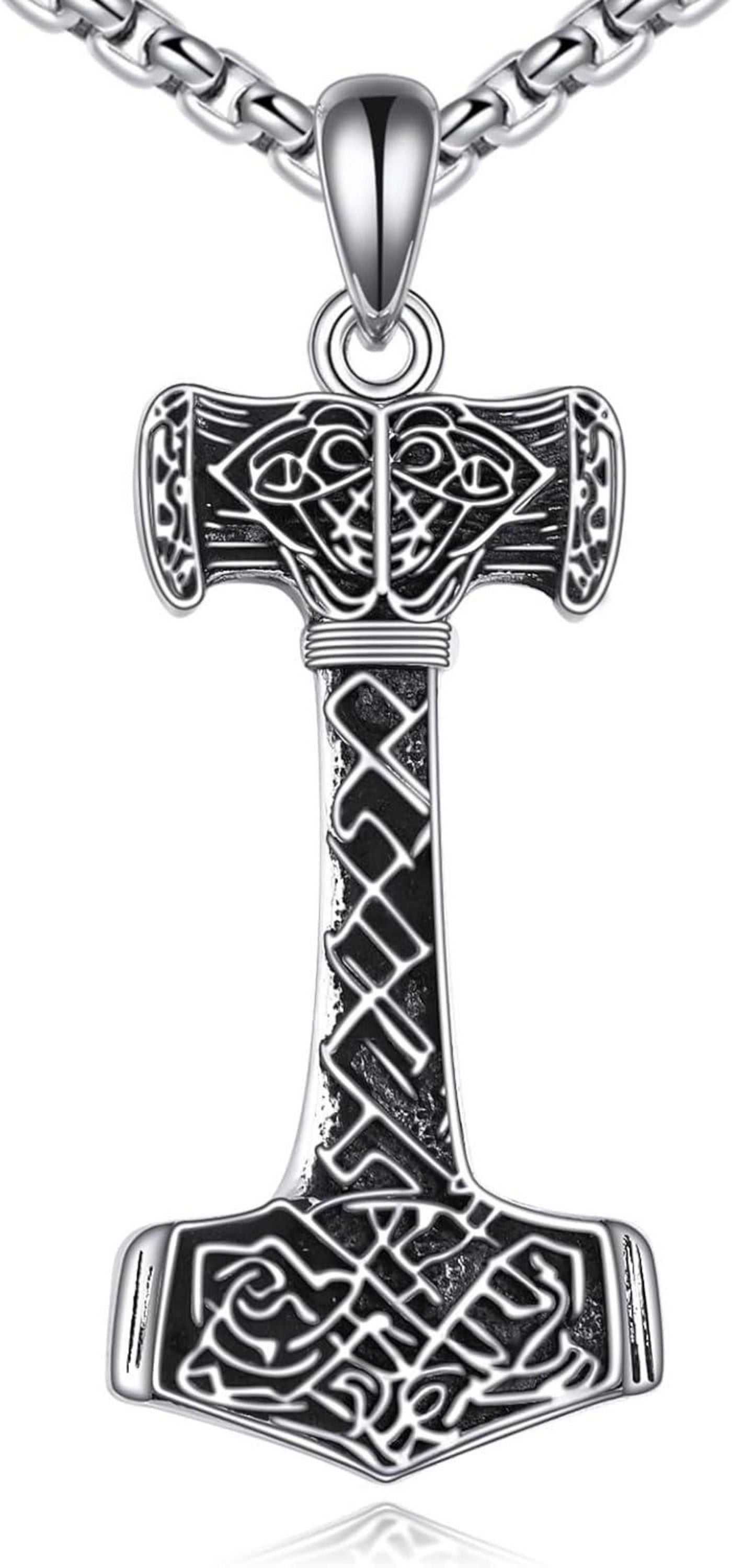 Thors Hammer Halskette 925er Sterlingsilber Wikinger Runen Schmuck