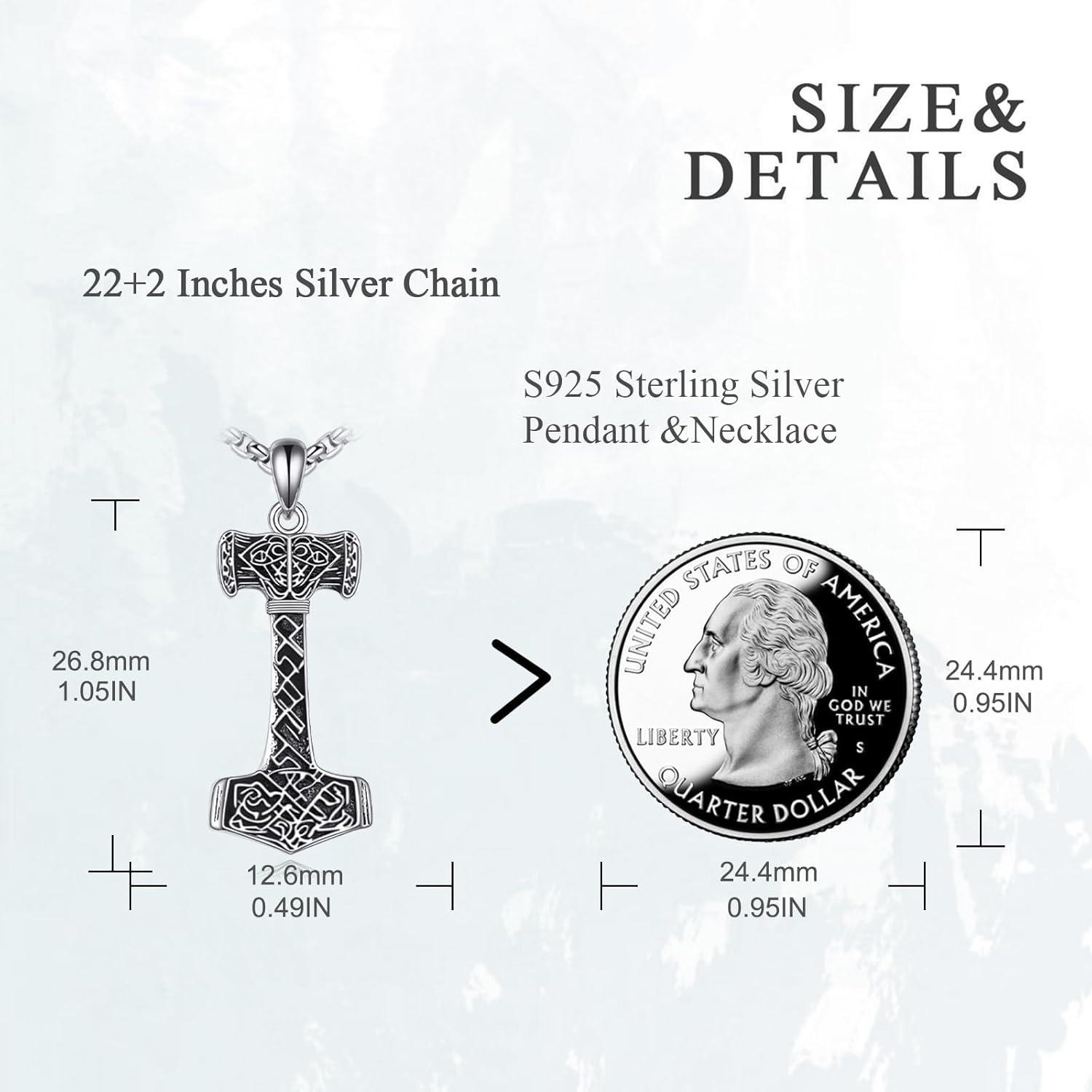 Thors Hammer Halskette Anhänger 925er Silber Kette Männer Wikinger Geschenk
