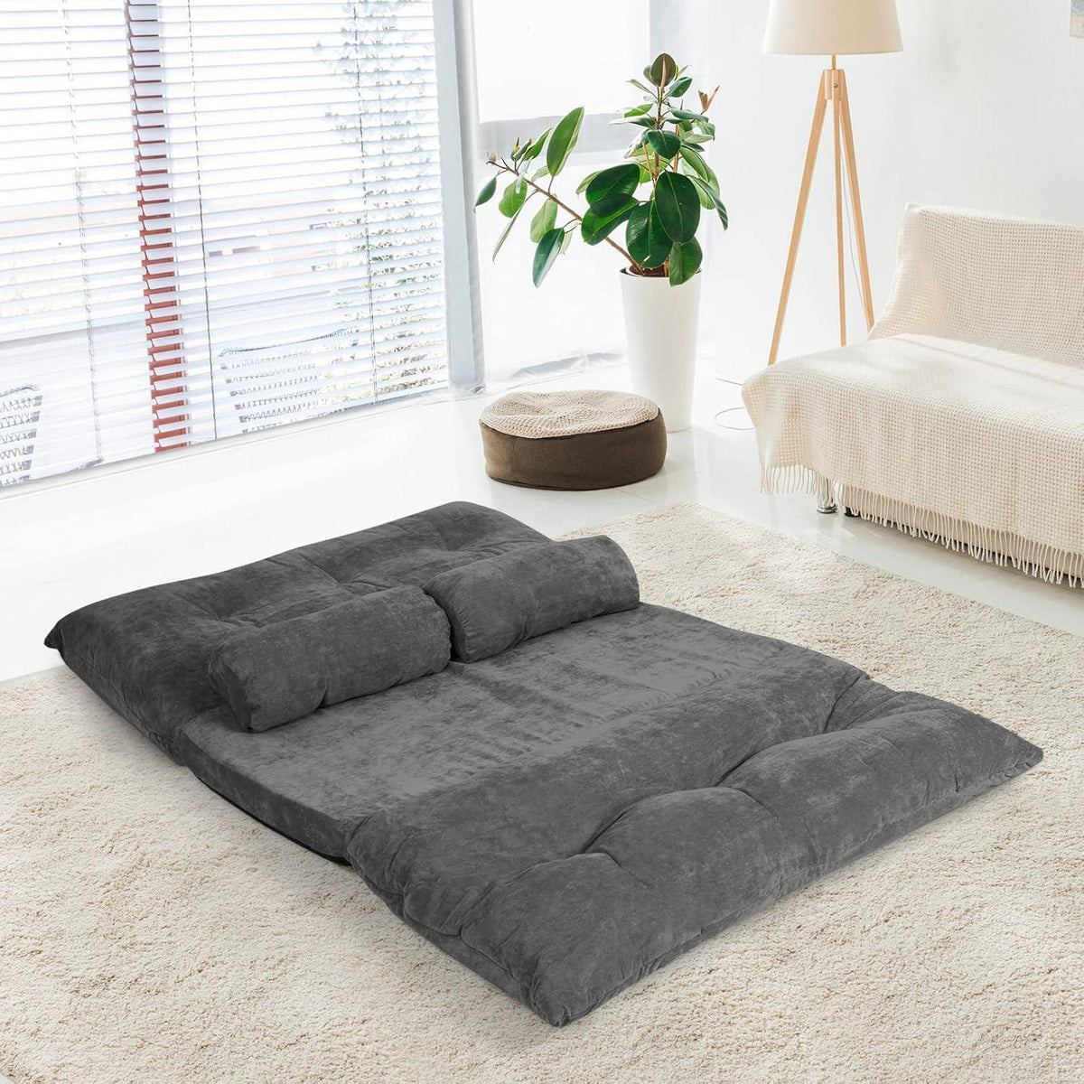 GOPLUS Bodensofa mit Schlaffunktion & Verstelllehne (Grau)