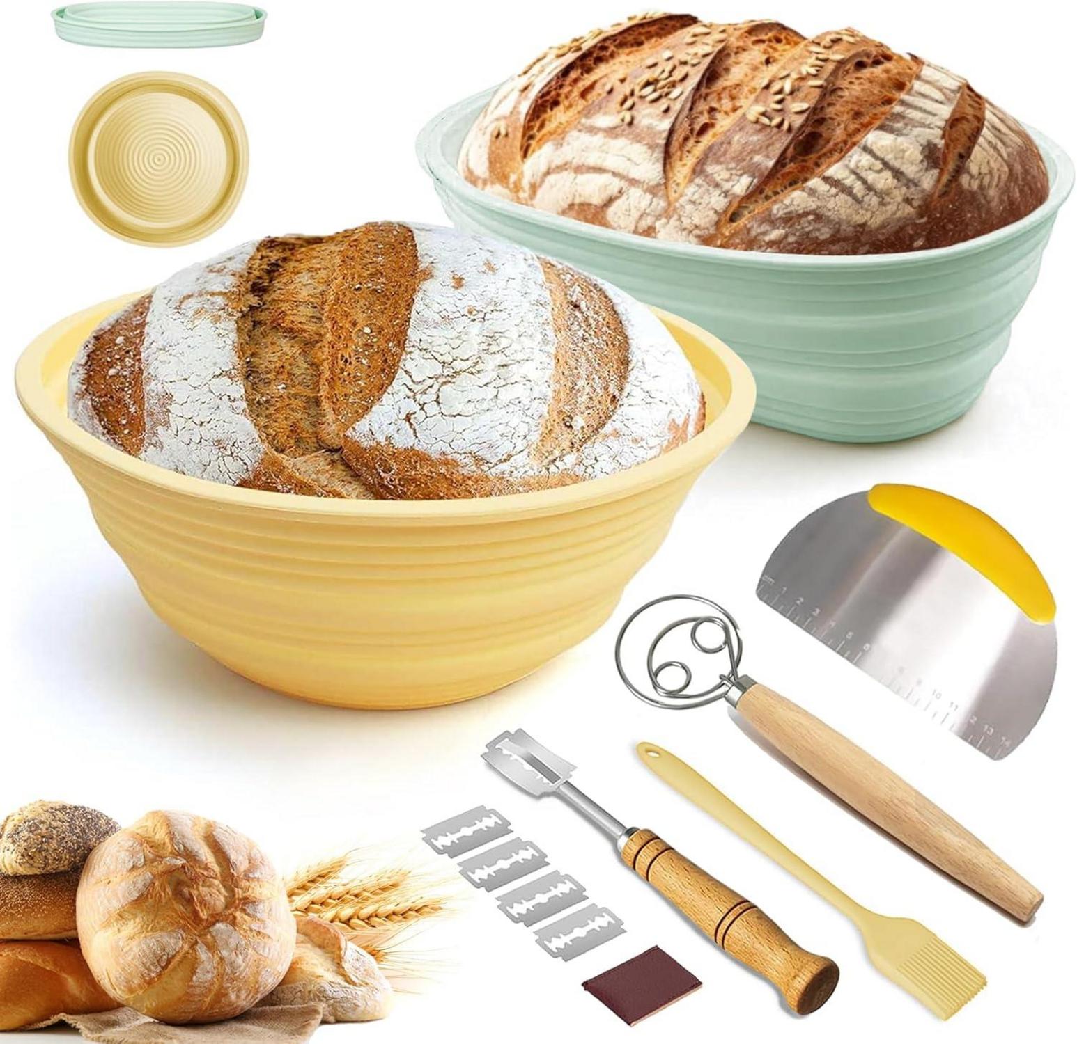 Gärkorb Set Brotbacken Silikon Banneton Starter Bäckermesser trägt
