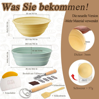 Brotgärkorb Set 22cm Rund 26cm Oval Silikon Banneton Sauerteig Bäckerwerkzeuge