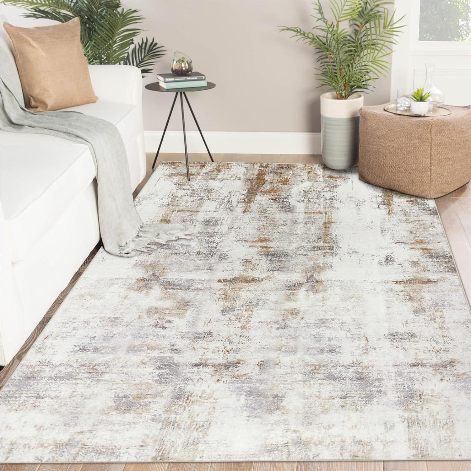 Teppich Wohnzimmer Kurzflor 160x230cm Flauschig Beige Modern Waschbar