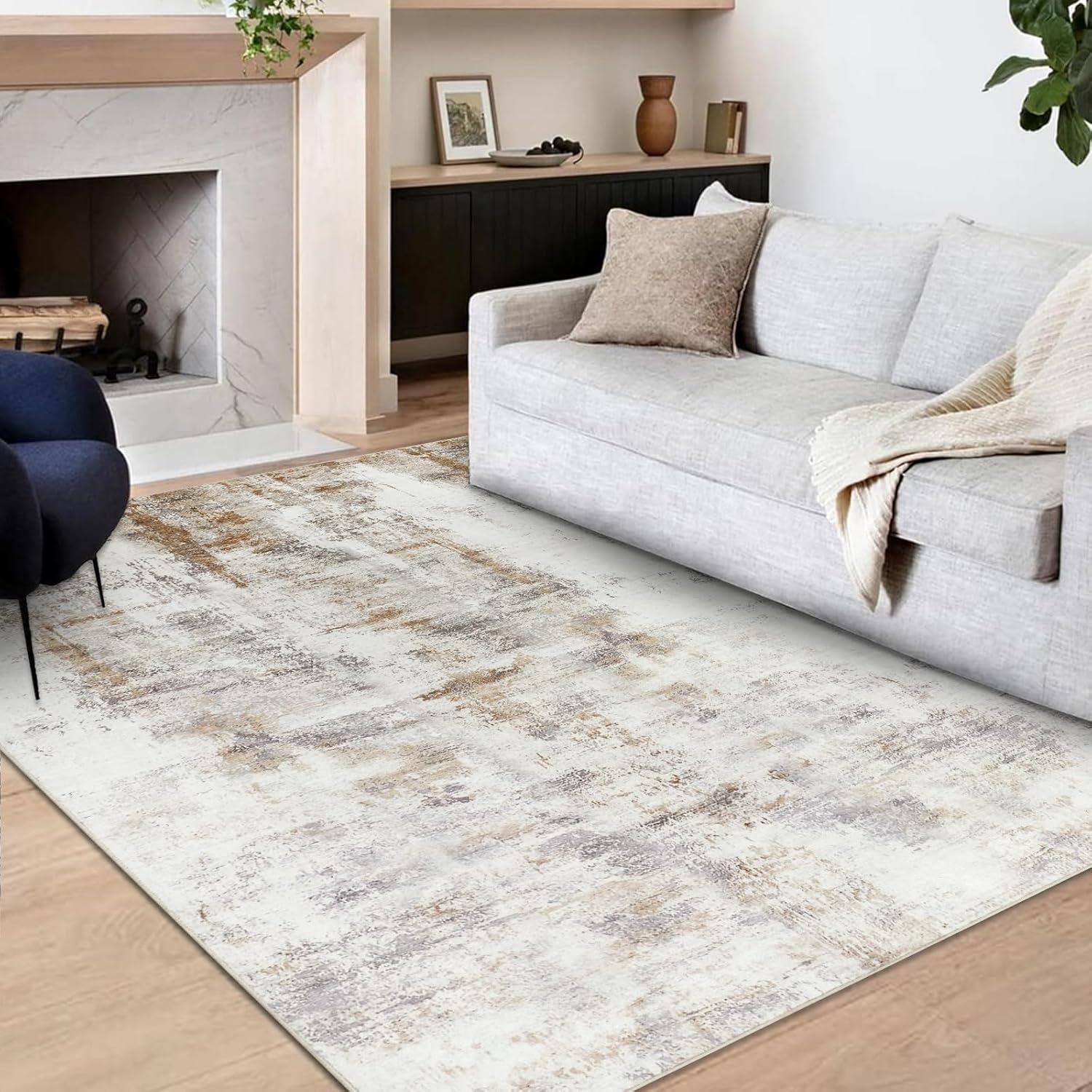 Teppich Wohnzimmer Kurzflor 160x230cm Flauschig Beige Modern Waschbar