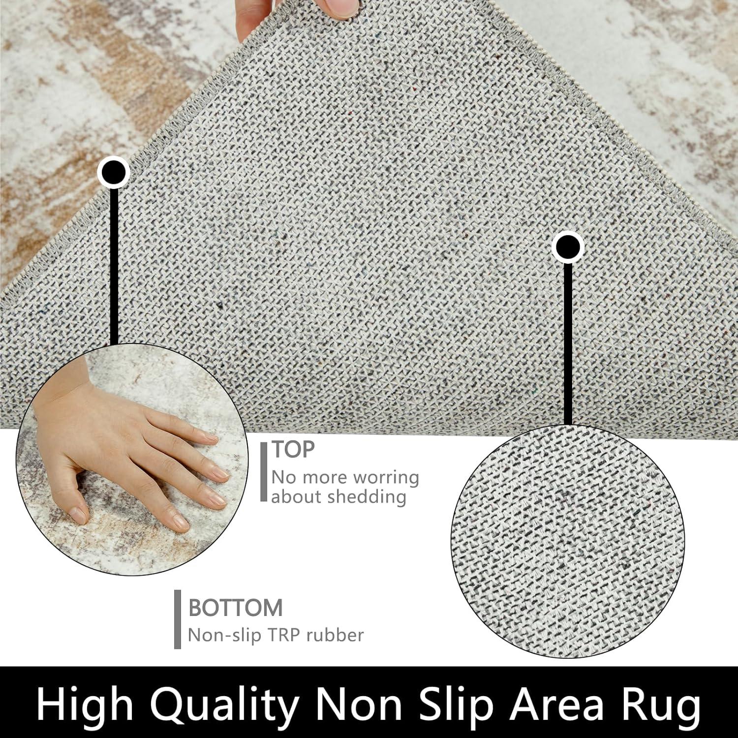 Teppich Wohnzimmer Groß 160x230cm Flauschig Beige Waschbar Rutschfest