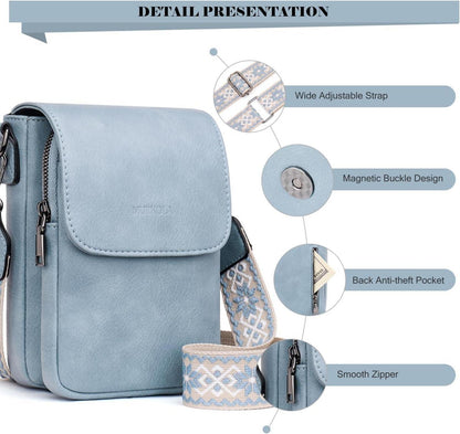 MUIIKOLA Damen Handytasche RFID Leder Umhängetasche groß Blau