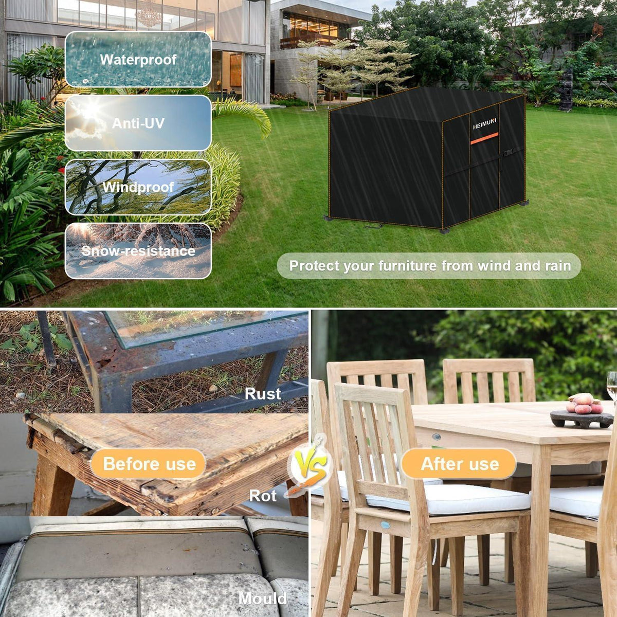 Wasserdichte Abdeckplane für Gartenmöbel 80x80x80cm