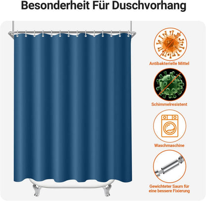 Duschvorhang Dunkelblau 260x200cm Antischimmel Polyester Stoff Waterproof