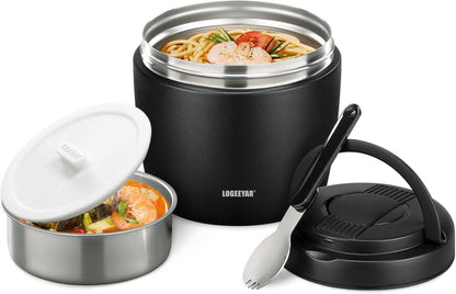 Thermobehälter 970ml Edelstahl Warmhaltebehälter mit Löffel Schwarz