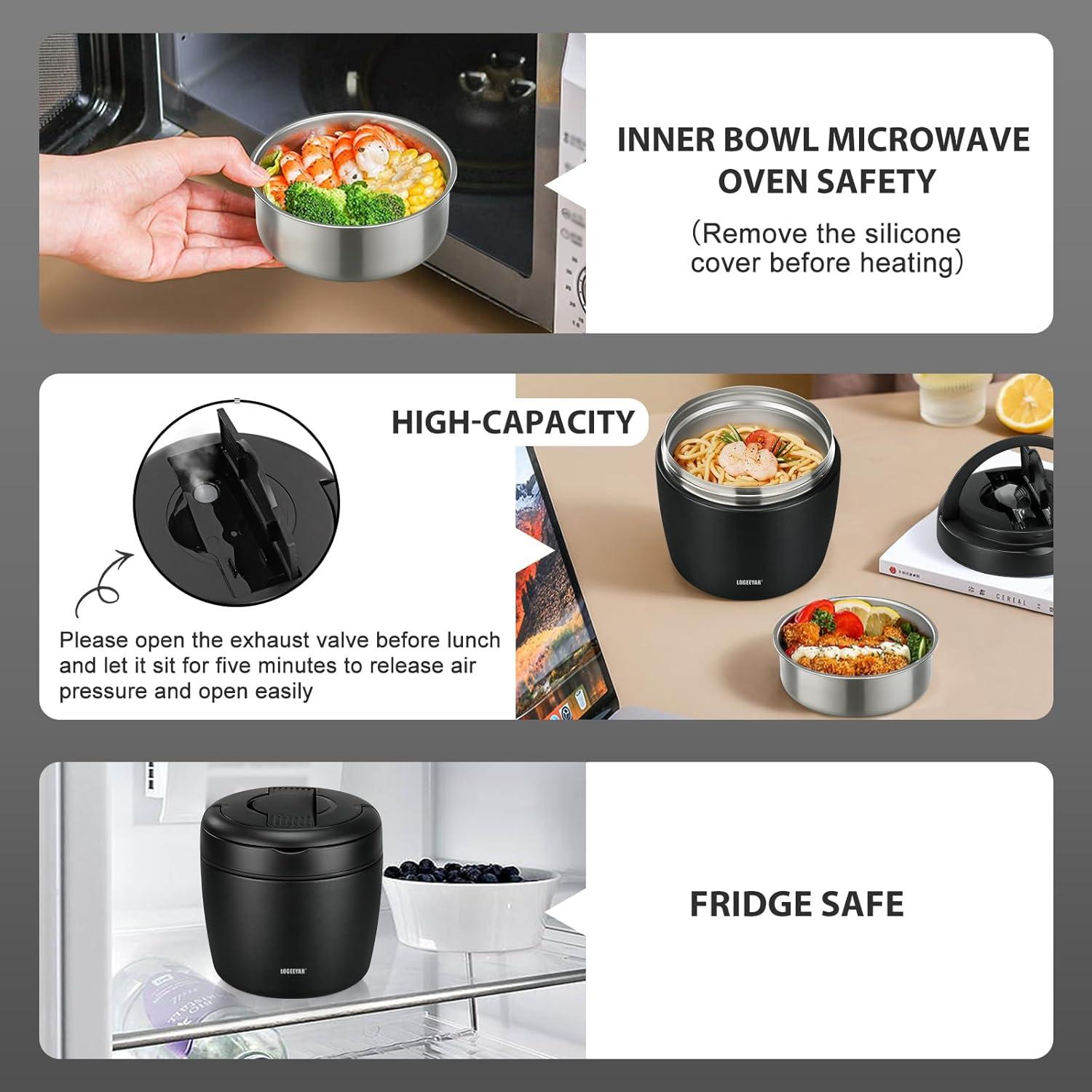 Thermobehälter 970ml Edelstahl Auslaufsicher Schwarz mit Löffel