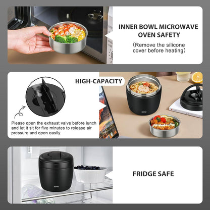 Thermobehälter 970ml Edelstahl Auslaufsicher Schwarz mit Löffel