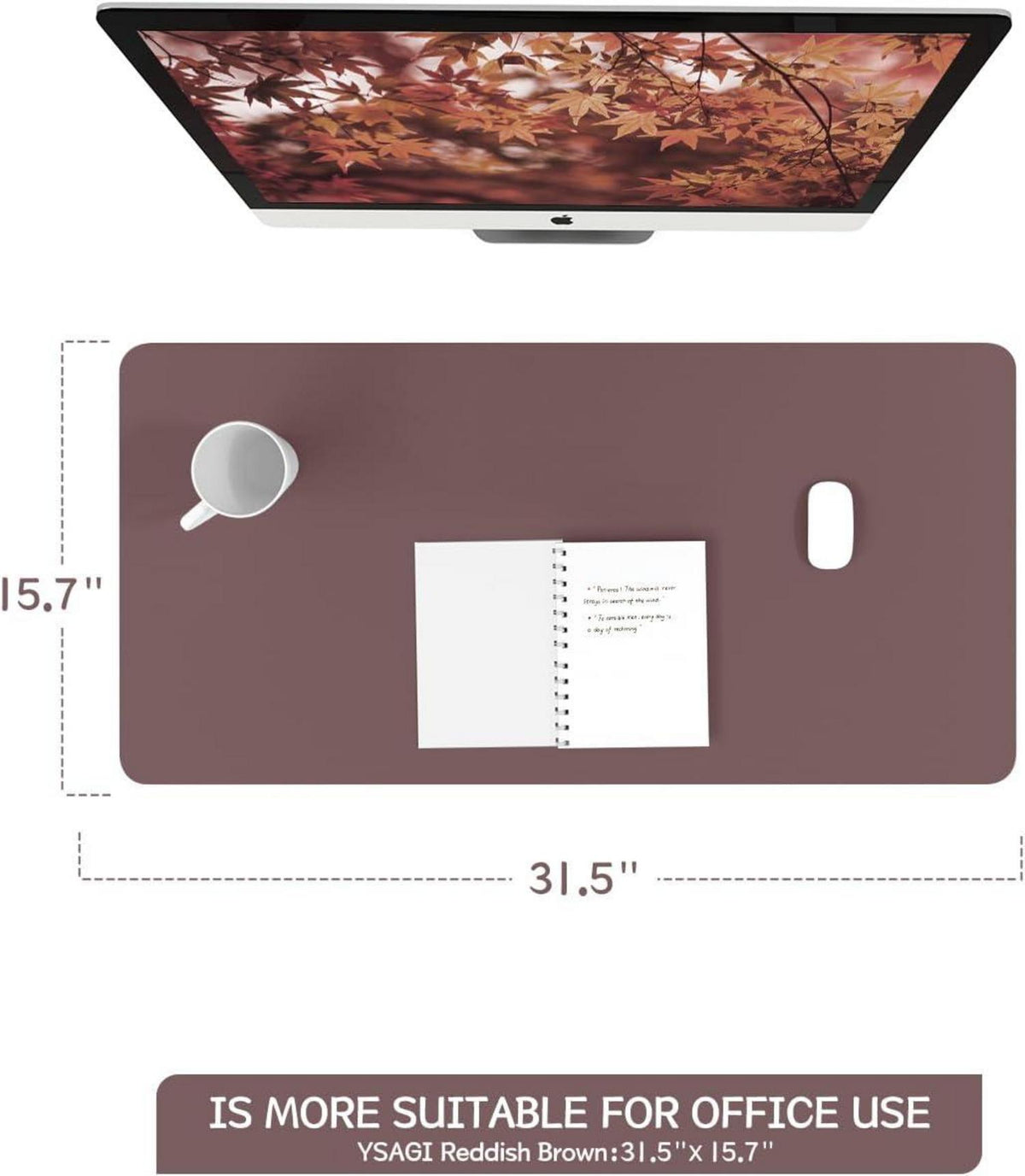 Großes Schreibtischunterlage Mousepad Leder Rutschfeste 80x40cm Rotbraun