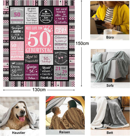 50. Geburtstag Frauen Deko Geschenk Decke 150x130CM