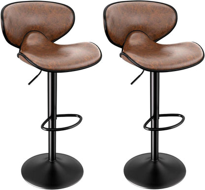 Barhocker Set 2er, 360° Drehstuhl, Rückenlehne Fußstütze, Braun