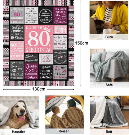 80. Geburtstag Frauen Decke 150x130CM Geschenke zum 80 Geburtstag Frau