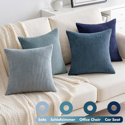 EMEMA Kordsamt Zierkissenbezug 4er Set Dekokissen 45x45cm Dunkelblau