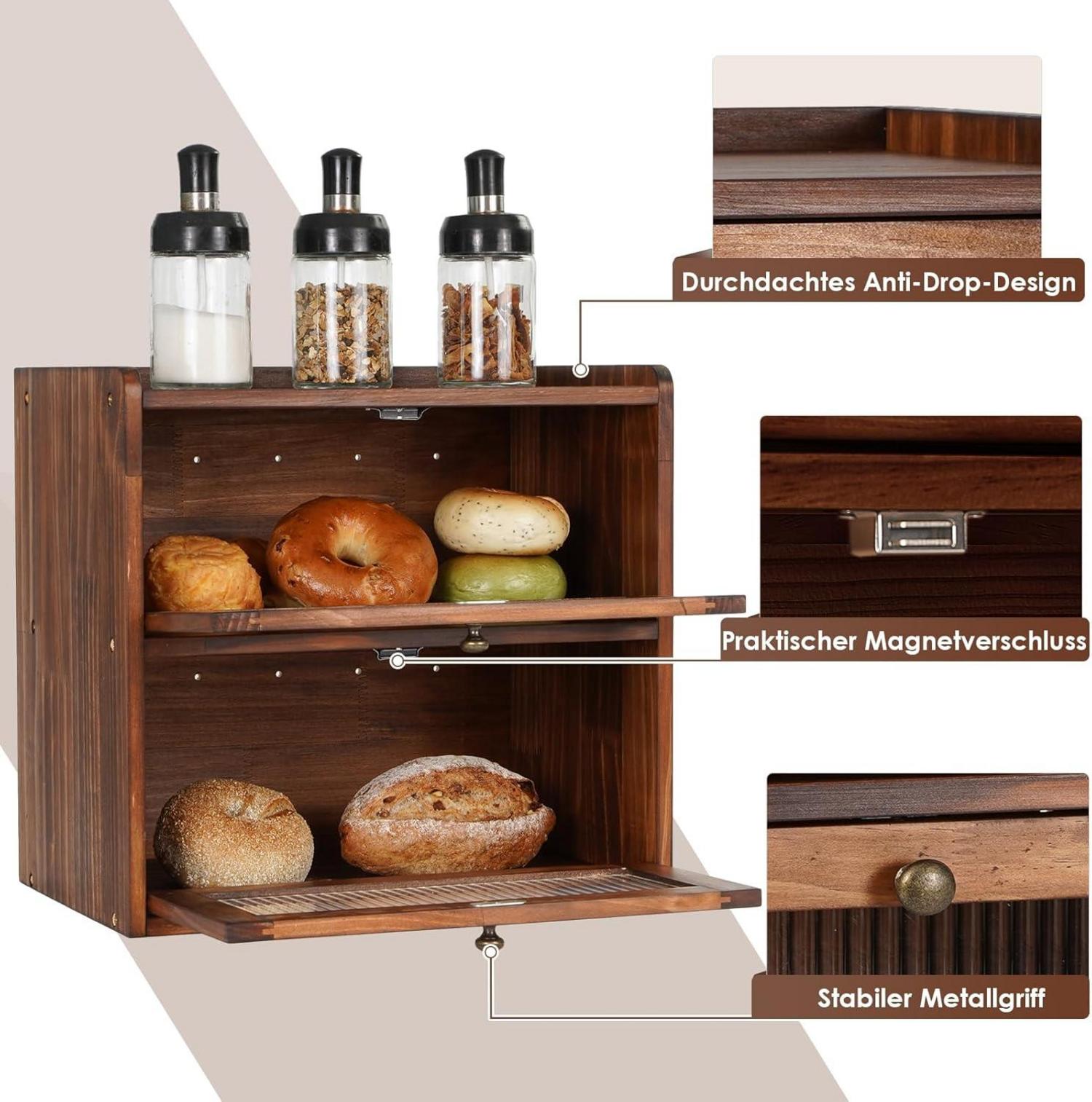 Brotkasten XL Zirbenholz Eco Holz Brotaufbewahrung Acryltür 2 Etagen 36x24x34cm