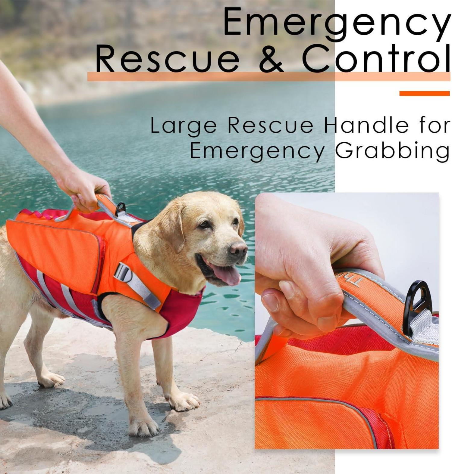 ThinkPet Hund Rettungsweste Schwimmweste Jacke Auftrieb Orange Rot Größe L