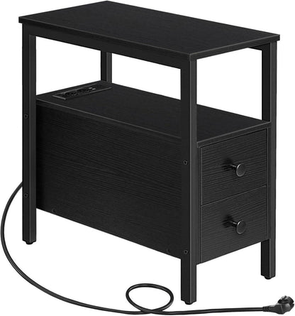 Beistelltisch mit Ladestation und Schubladen USB Schwarz