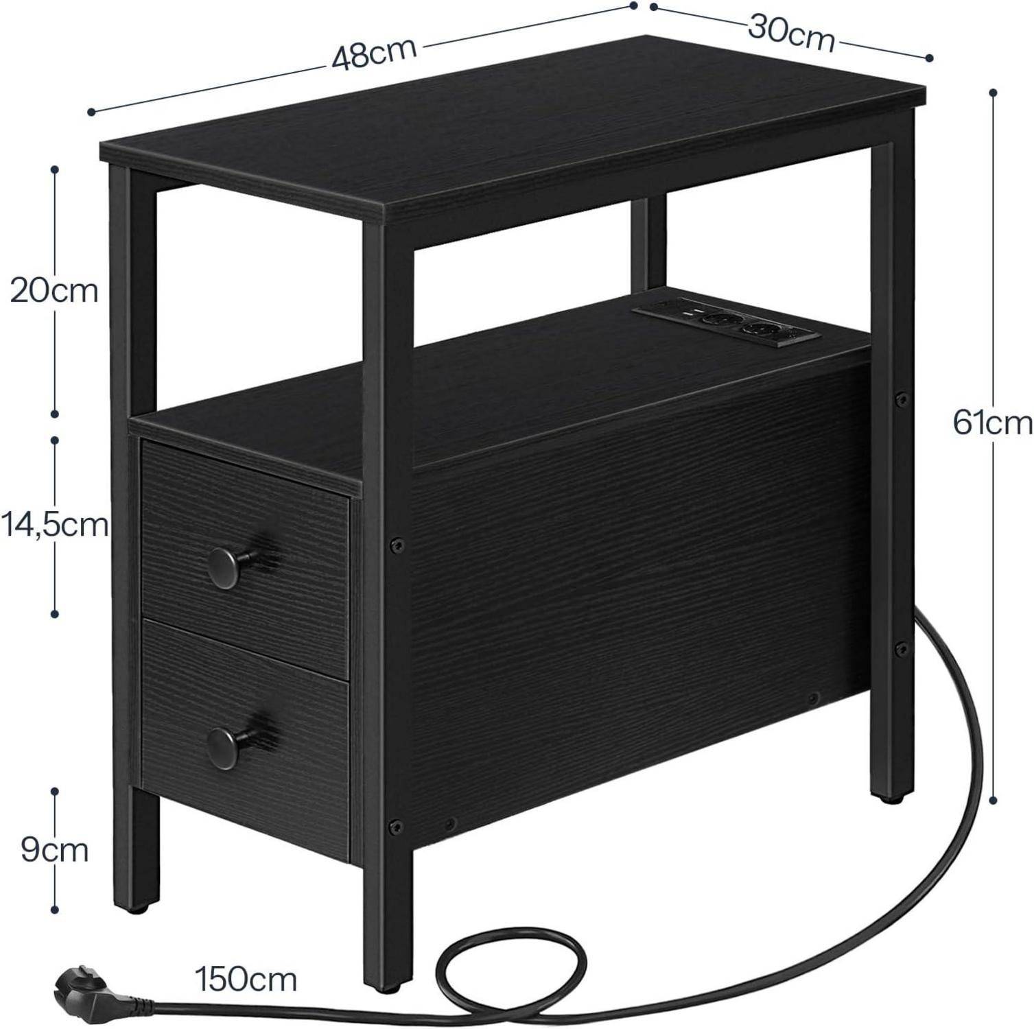 Beistelltisch mit Ladestation und Schubladen USB Schwarz