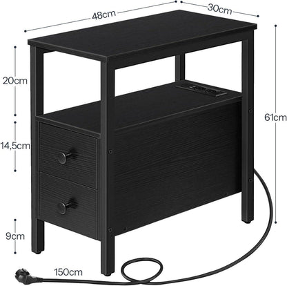 Beistelltisch mit Ladestation und Schubladen USB Schwarz