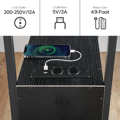 HOOBRO Beistelltisch mit Ladestation und 2 Schubladen, USB-Anschluss, Schwarz