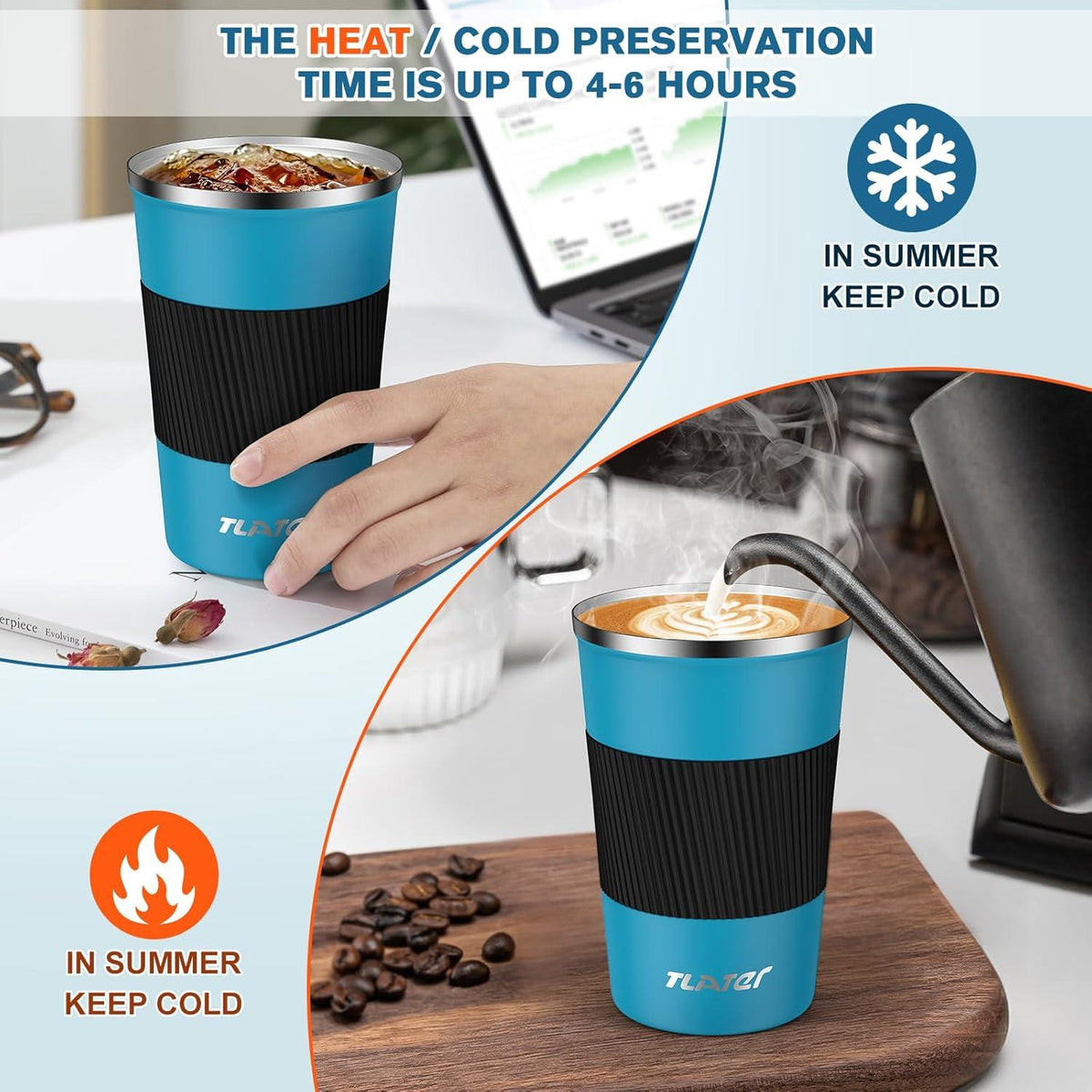 Thermal Coffee Mug to Go 380 ml Vacuum Double-Walled Travel Cup Blue