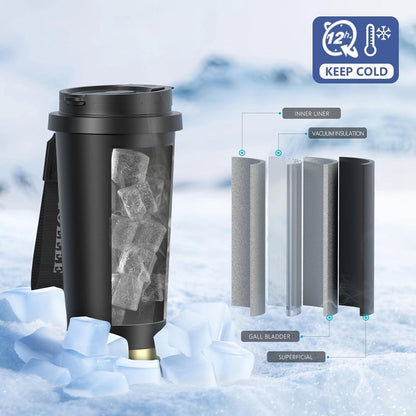 WATERSY Kaffeebecher to go Flip Straw 530ml Thermobecher Edelsthal Isoliert Schwarz