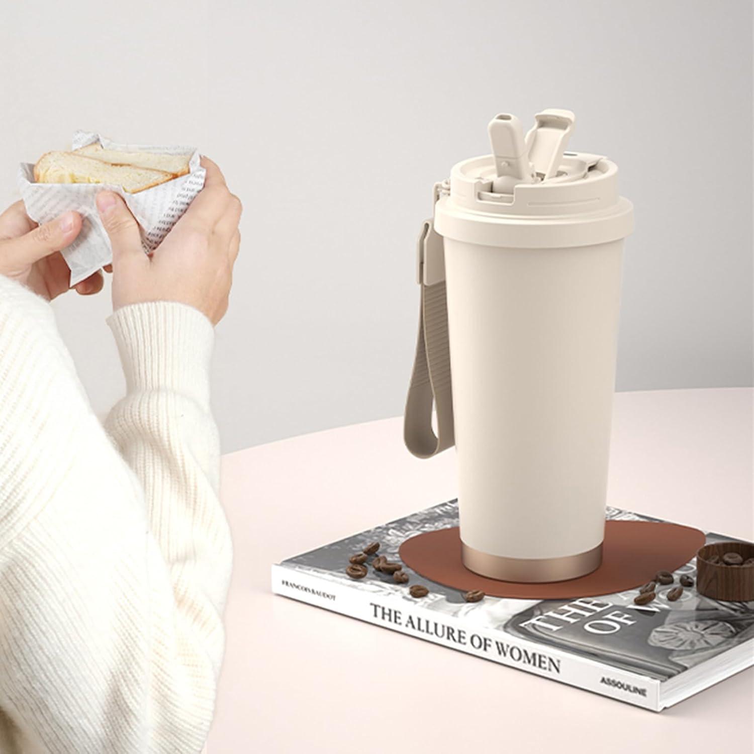 Kaffeebecher to go 530ml Thermobecher Edelstahl Strohhalm Isoliert Travel Mug