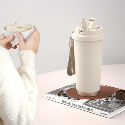 Kaffeebecher to go 530ml Thermobecher Edelstahl Strohhalm Isoliert Travel Mug