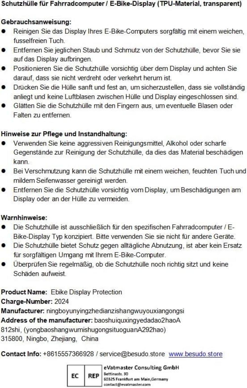 Schutzhülle für Bosch Kiox 300 Display Transparenter Displayschutz gegen Wasser Staub Kratzer E-Bike Zubehör