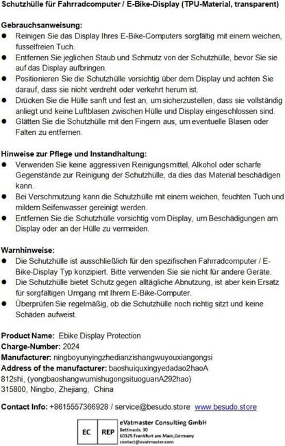 Schutzhülle für Bosch Kiox 300 Display Transparenter Displayschutz gegen Wasser Staub Kratzer E-Bike Zubehör