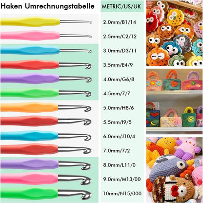 73-teiliges Häkelnadelset mit 13 Größen Gummigriffhaken