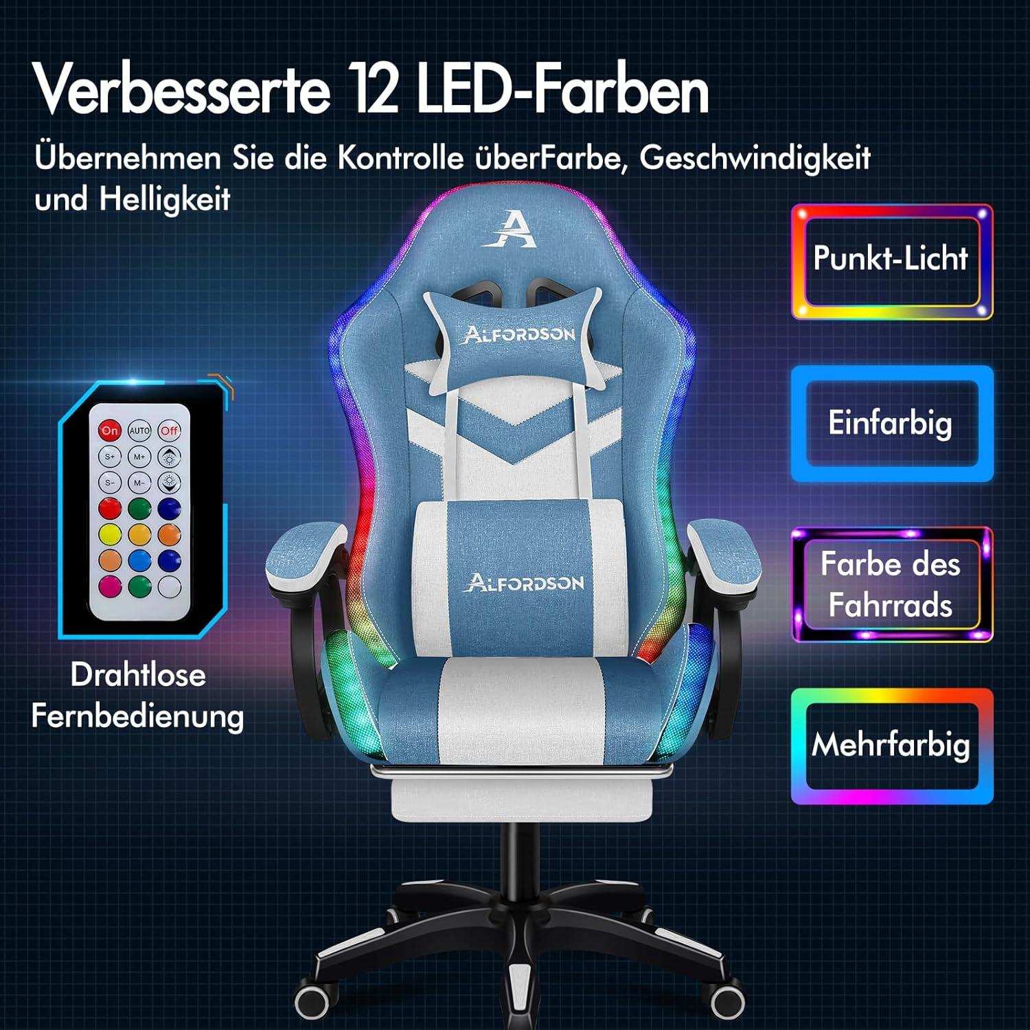 ALFORDSON Gaming-Stuhl mit LED und Massage, Blau